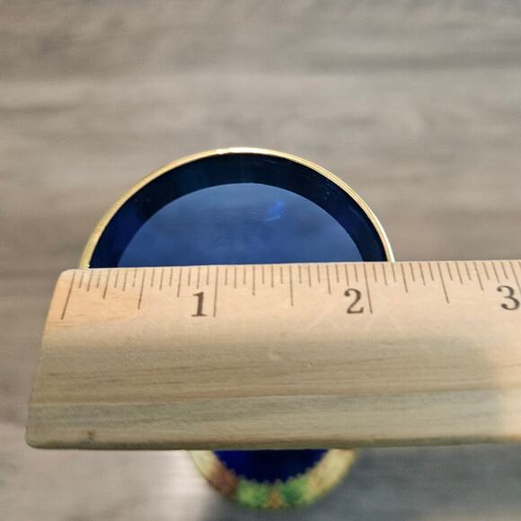 Vintage Hand painted Czech Bohemian Cobalt Blue Glass 7" Bud Vase Floral MCM - Picture 10 of 13